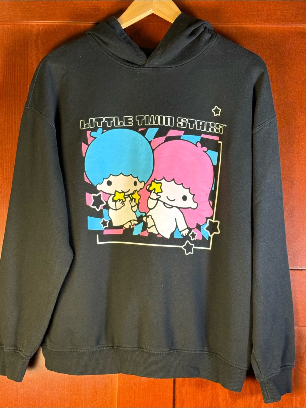 Sanrio Little Twin Stars Black Graphic Hoodie Size L Kiki Lala 2022